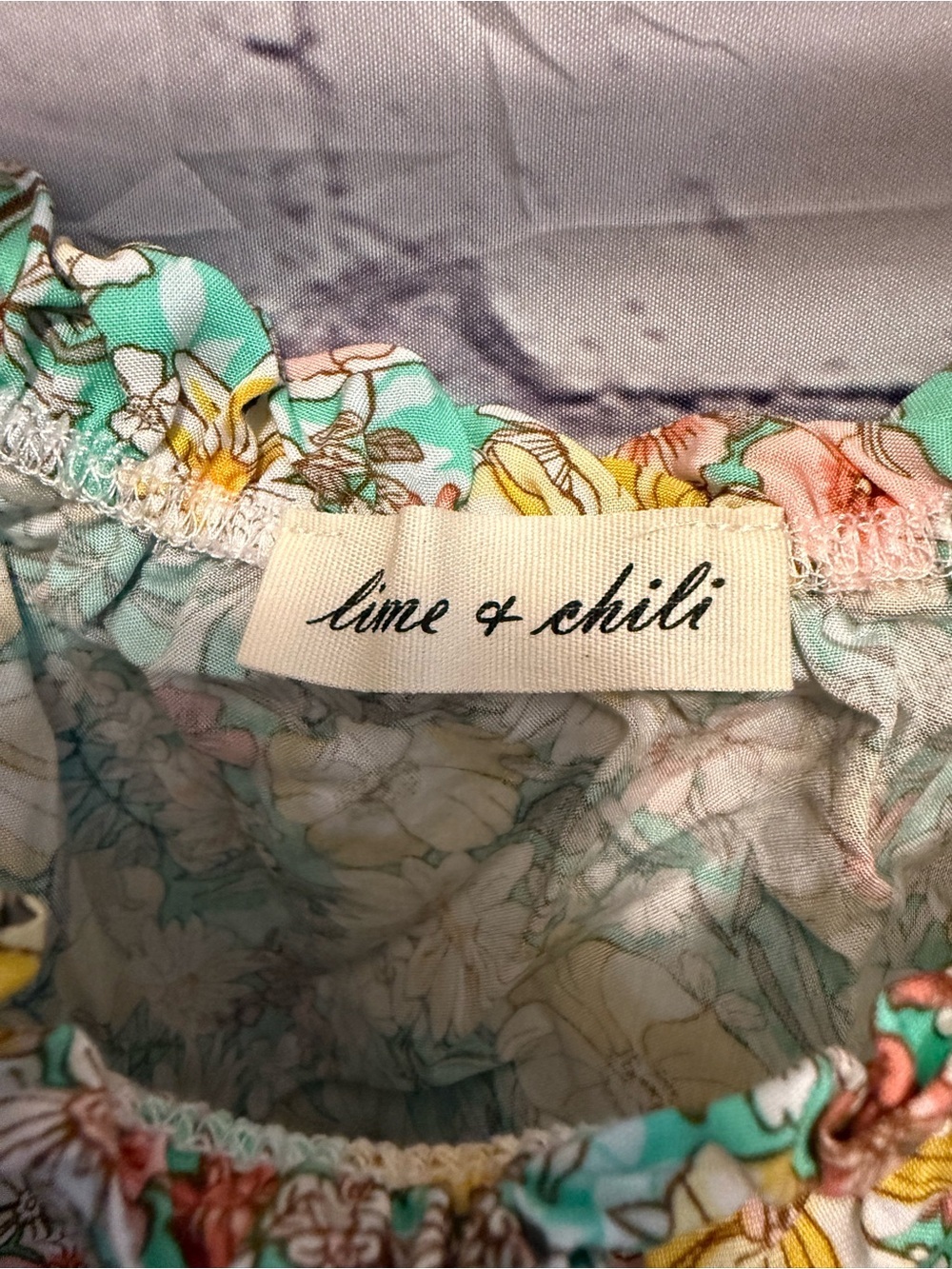 Lime N Chili Floral Puff-Sleeve Peasant Blouse in Yellow & Green - Picture 2 of 6